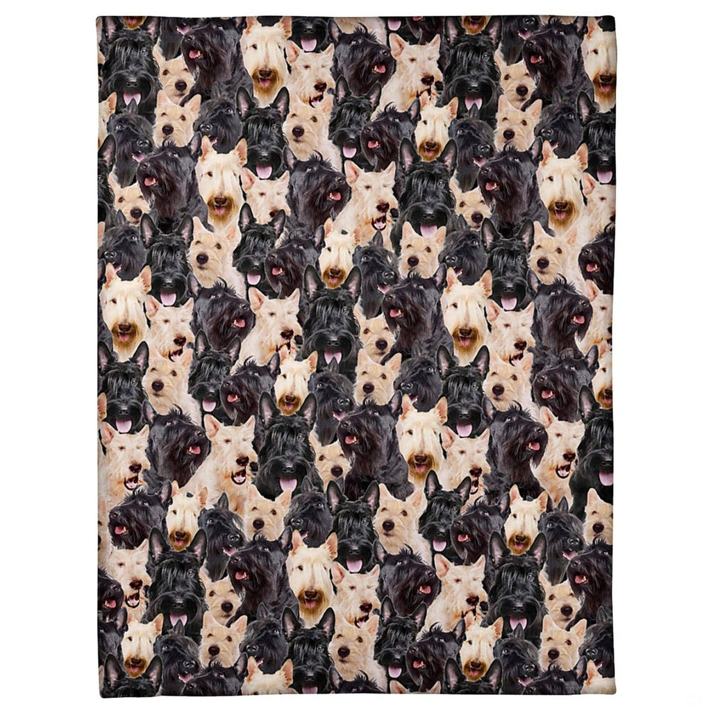 Scottish Terrier dog breed blanket featuring an all-over photo collage.