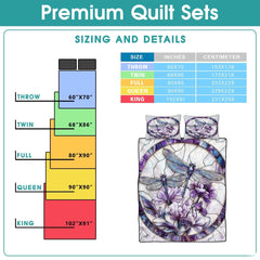 Dragonfly Couple Quilt Set, Dragonflies Patchwork Style Quilt Set - Cotton Quilt Bedding, Patchwork Pattern Quilt Bedspread, Dragonfly Stained Glass Style Bedding Gift