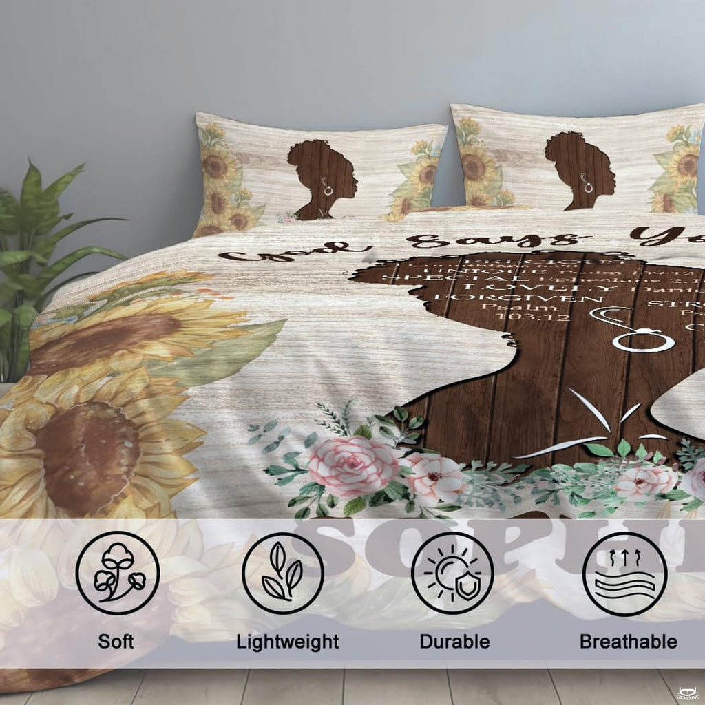 Side angle view of inspirational bedding displaying rich chestnut brown and alabaster ivory tones