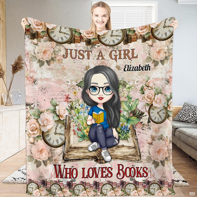 Vintage bookish bedding set showing an illustrated reader on an antique volume with blooming tea roses.