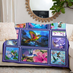 Gallery collage of colorful hummingbirds and blooming flowers, view 6.