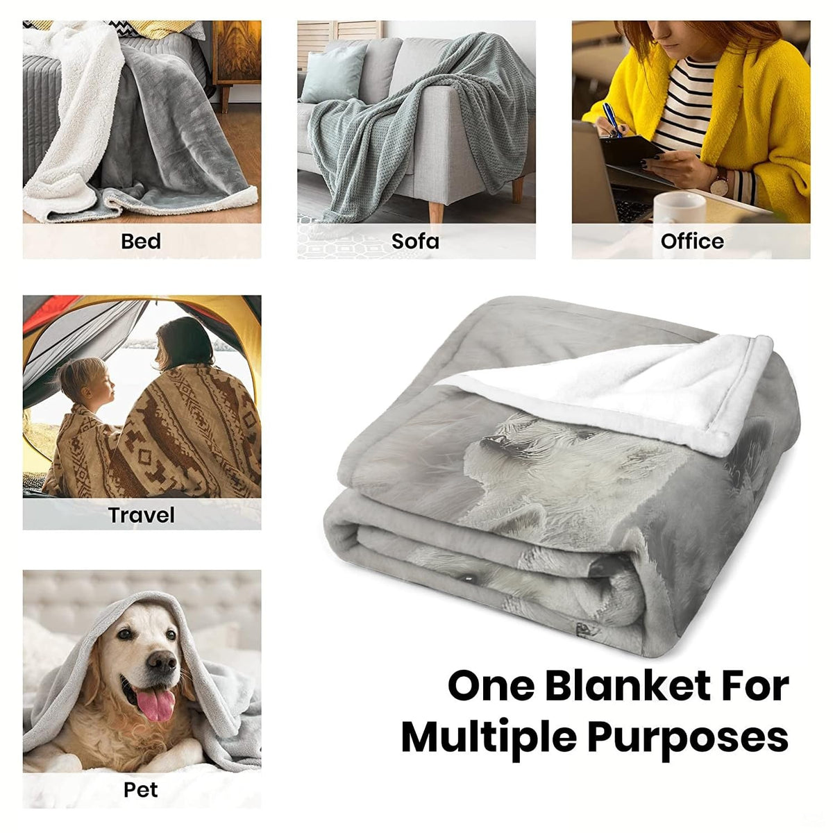 Close view of folded edge finish on white terrier dog blanket
