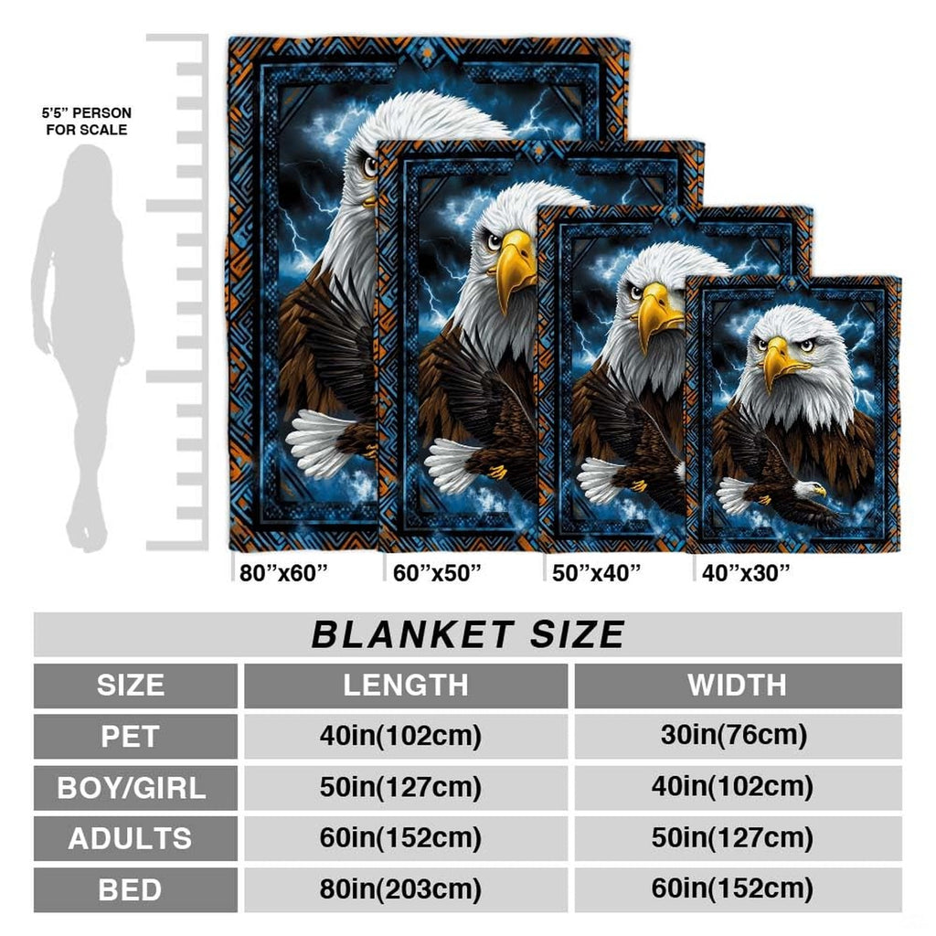 Lightning storm bald eagle portrait throw blanket view 4 detailing eagle feathers and border