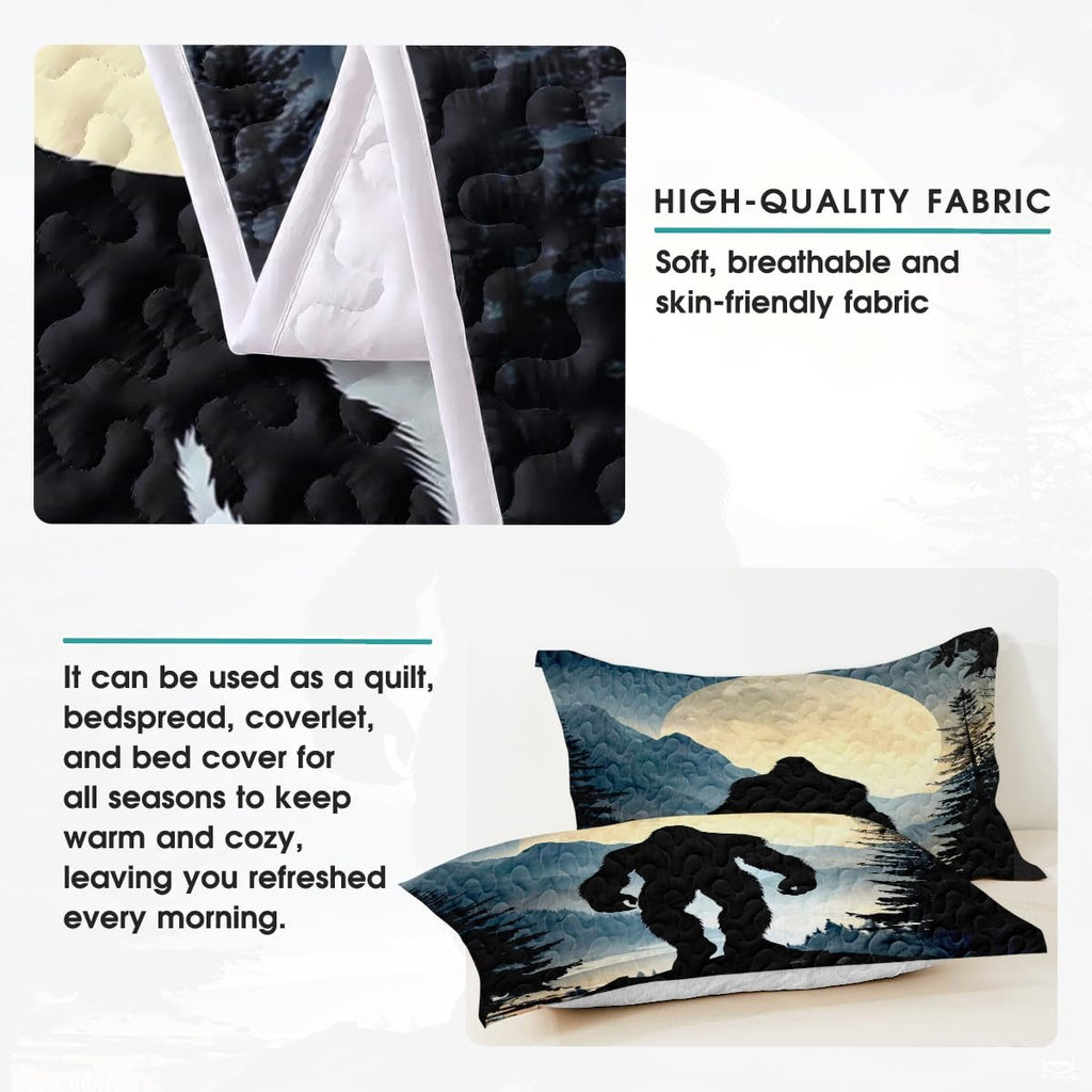 Personalized Bigfoot Silhouette Forest Night Scene Quilt Set
