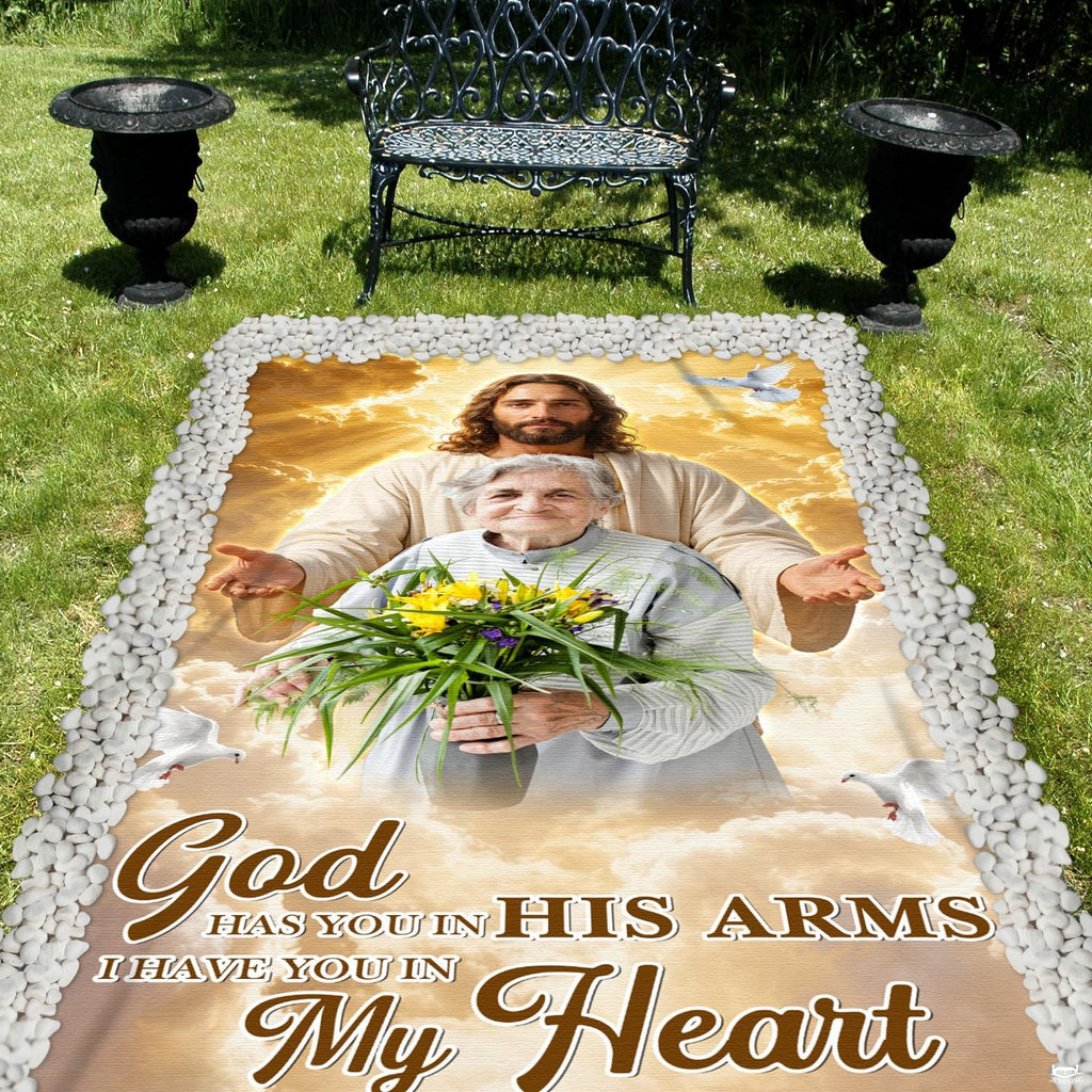Close-up highlighting the graphic detail and border finish of the sacred memorial blanket