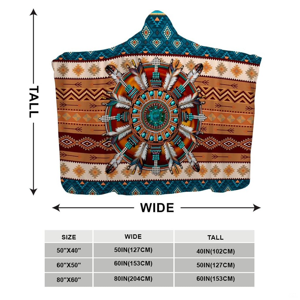 Native American medicine wheel mandala with ceremonial feathers and turquoise borders, view 3.