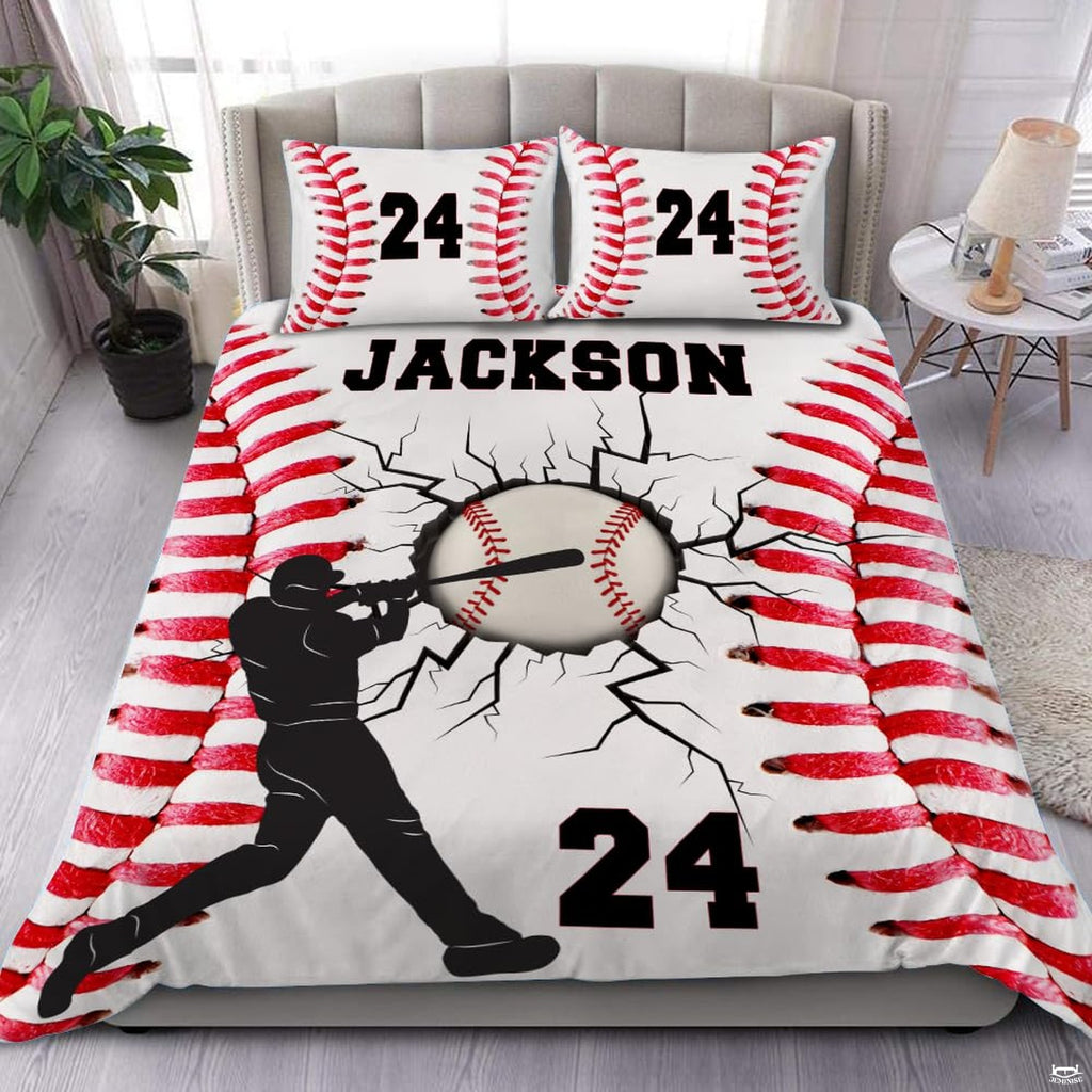 Personalized Baseball Player Breaking Design Comforter Set