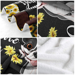 French Bulldog sunflower artwork styled in a bright modern farmhouse bedroom setting.