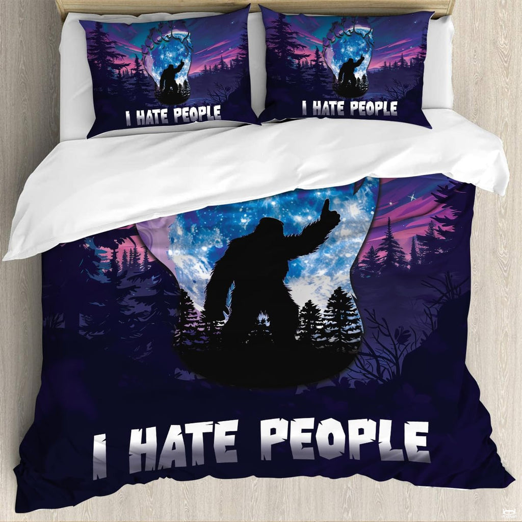 Full bedroom display of solitary Bigfoot bedding styled with outdoor cabin room decor accents