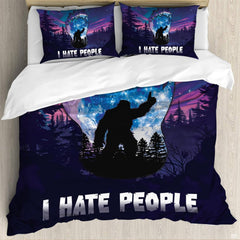 Full bedroom display of solitary Bigfoot bedding styled with outdoor cabin room decor accents