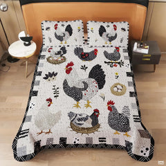 Chicken Pattern Quilt Set, Animal Patchwork Farmhouse Quilt Set Bedspread, Premium Pattern Quilt Bedspread, Bedding Gift for Lover Daughter Son Father Mother