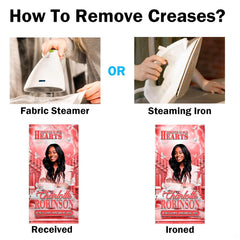 Diagram demonstrating crease smoothing recommendations using steam iron for memorial vinyl mat
