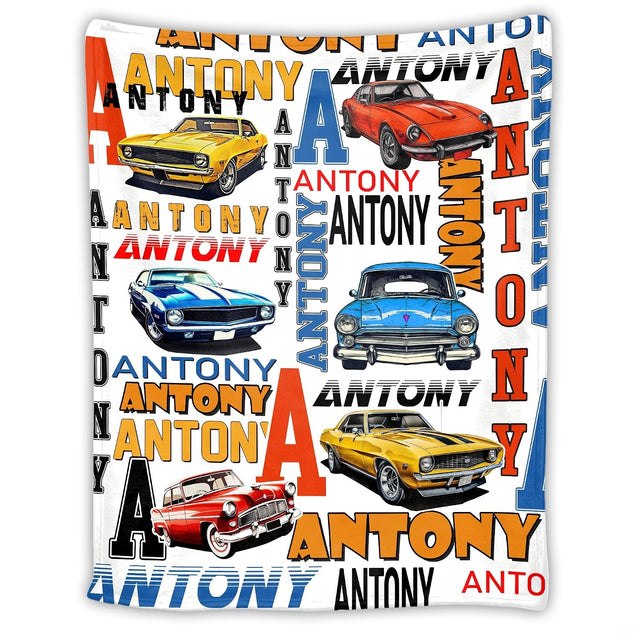 Illustrated classic muscle cars and vintage cruisers collage with racing typography, view 1.