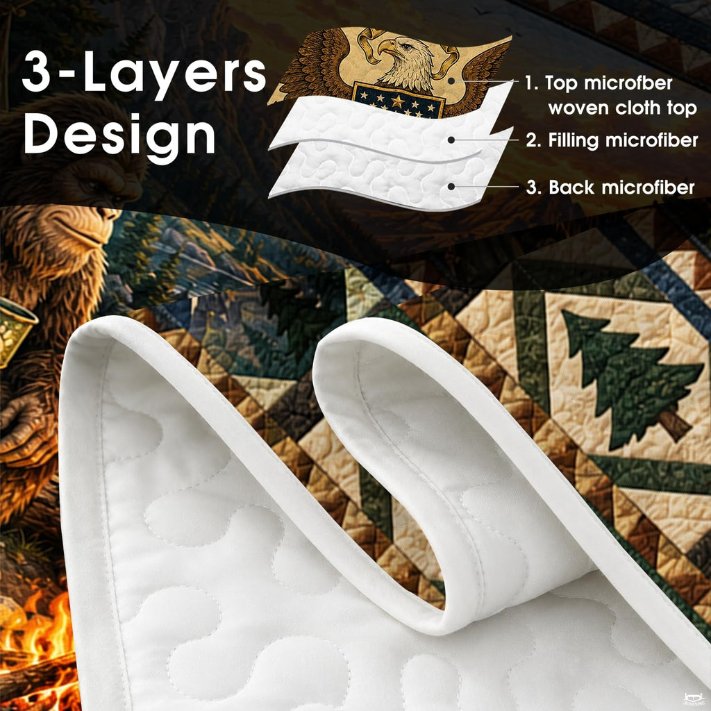 Top-down view of the scenic mountain valley campfire and outdoor shelter bedding set