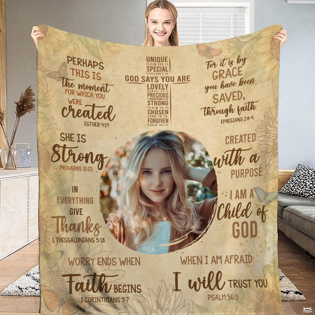 Sunflower Christian scripture Bible verses photo blanket showing faith design view 1