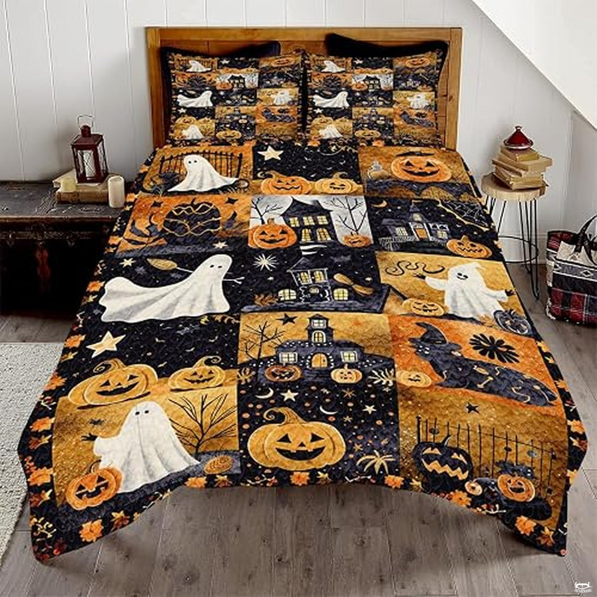 Witch Throw Quilt Set – Vintage Gothic Style Fall Bedspread for Autumn Bedroom Decor, Halloween Witch Bedding with Magical Patchwork Pattern, Soft Lightweight Quilt, Twin, Full, Queen Sizes (Color 12)