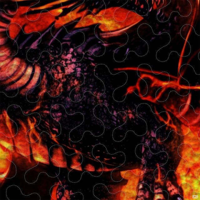 Close-up of dark dragon scales with vivid orange fire highlights