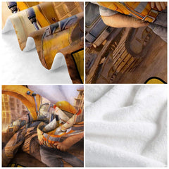 Playful kids room setting featuring excavator construction throw blanket