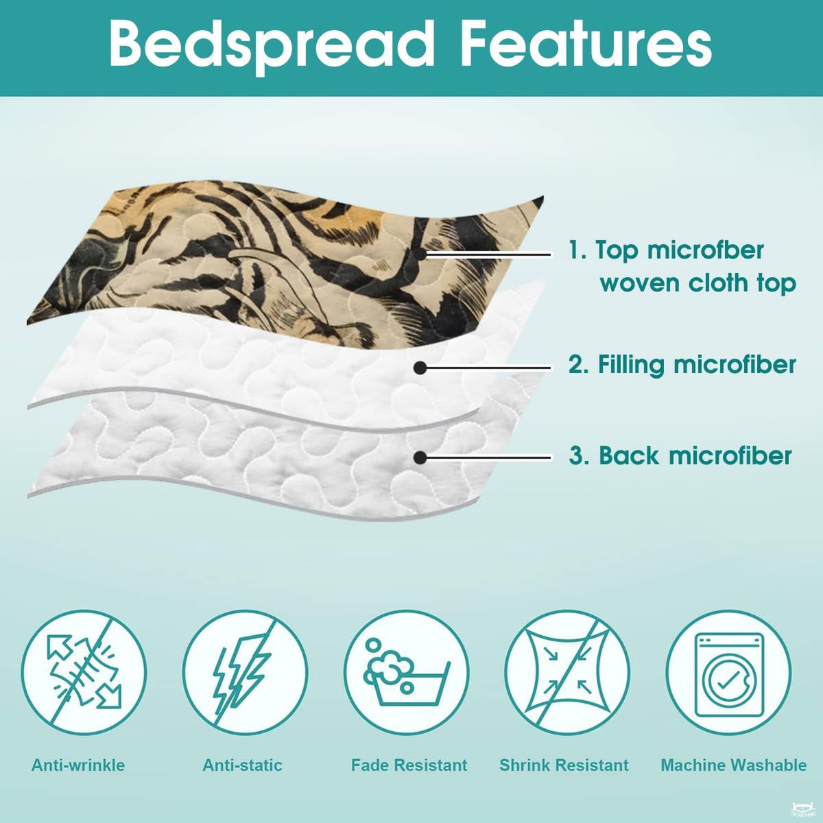 Cropped tiger artwork in a bedding construction graphic