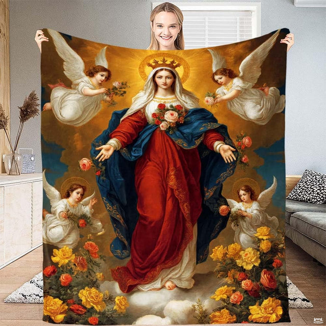 Renaissance bedding set illustrating the crowned thematic accent of Heaven surrounded by winged cherubs in celestial gold...