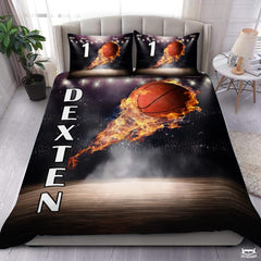 Personalized Basketball Flames Flying Over Comforter with Name and Number