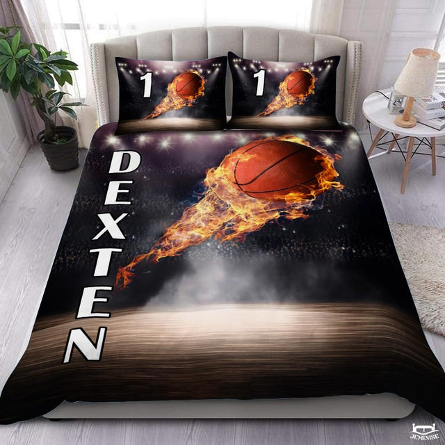 Personalized Basketball Flames Flying Over Comforter with Name and Number