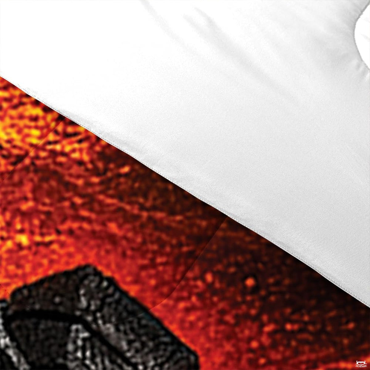 Folded presentation of ice hockey bedding displaying sharp graphic clarity in fiery orange and black tones