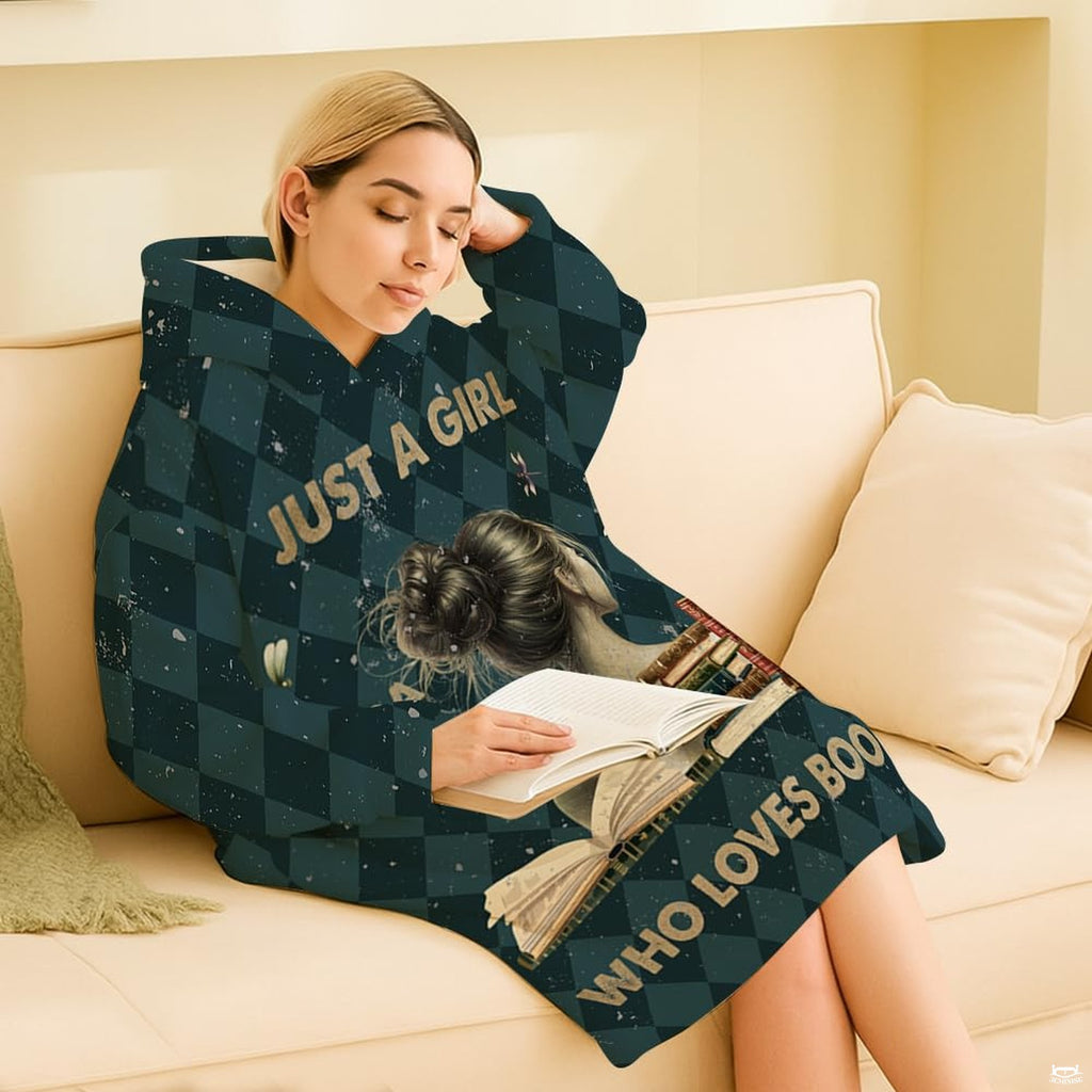 Dark academia book lover design with reader girl, book stacks, and dragonflies, view 8.