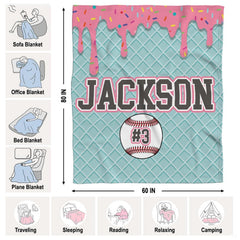 Bedroom display featuring turquoise ice cream waffle pattern and bold varsity number prints.