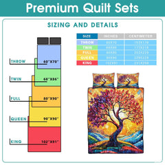 Custom Celtic Tree of Life Quilt Set with Colorful Mosaic Sunburst