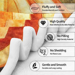 Overhead flat view of autumn quilted patchwork pumpkin throw blanket
