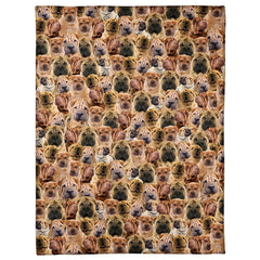 Chinese Shar-Pei dog breed pattern blanket featuring all-over photo collage of wrinkled dog faces.