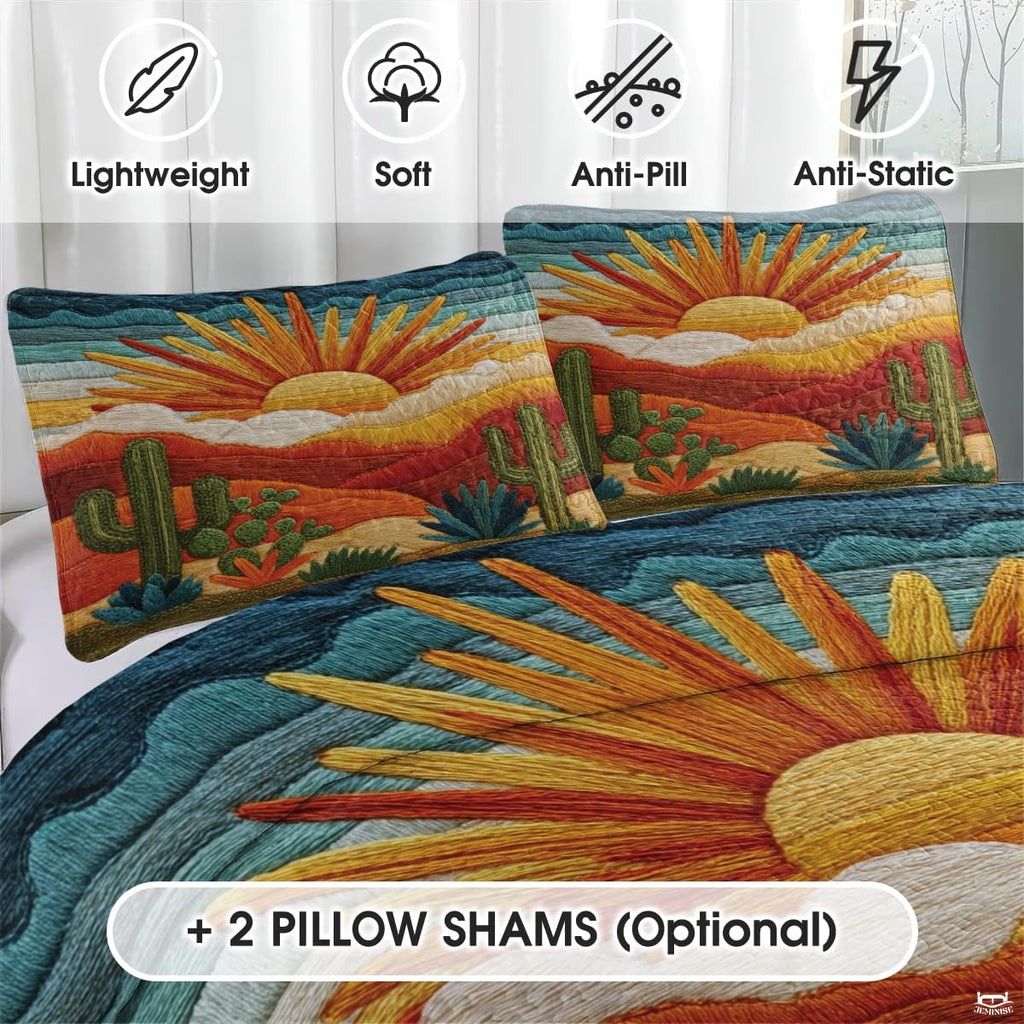 Personalized Desert Cactus Sunset Quilt Set, Machine Washable