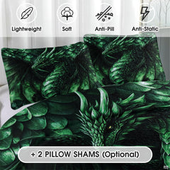 Close view of emerald dragon pillow artwork
