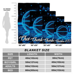 Neon cyber basketball throw blanket view 4 highlighting glowing cyan court graphics and sporty bedroom styling