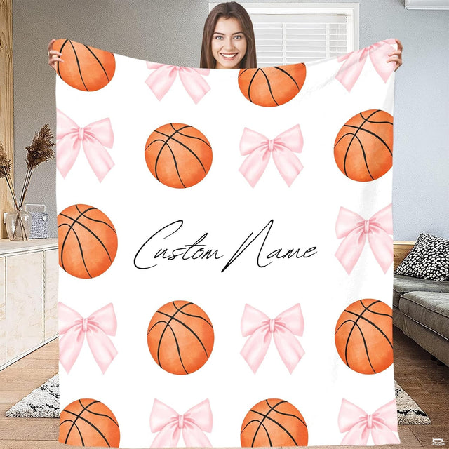 Coquette pattern with watercolor basketballs and pink ribbon bows, view 2.