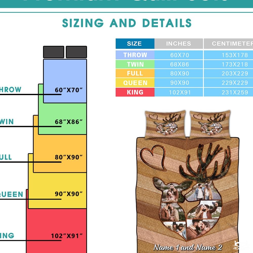 Hunting deer antlers quilt size chart