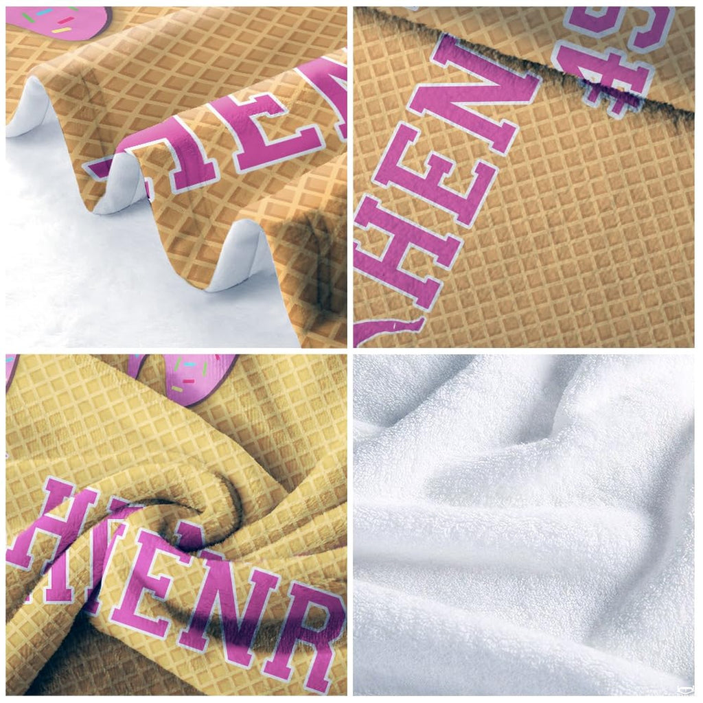 Detailed view of pink dripping glaze and baseball batter silhouette on golden cone-textured bedding set.