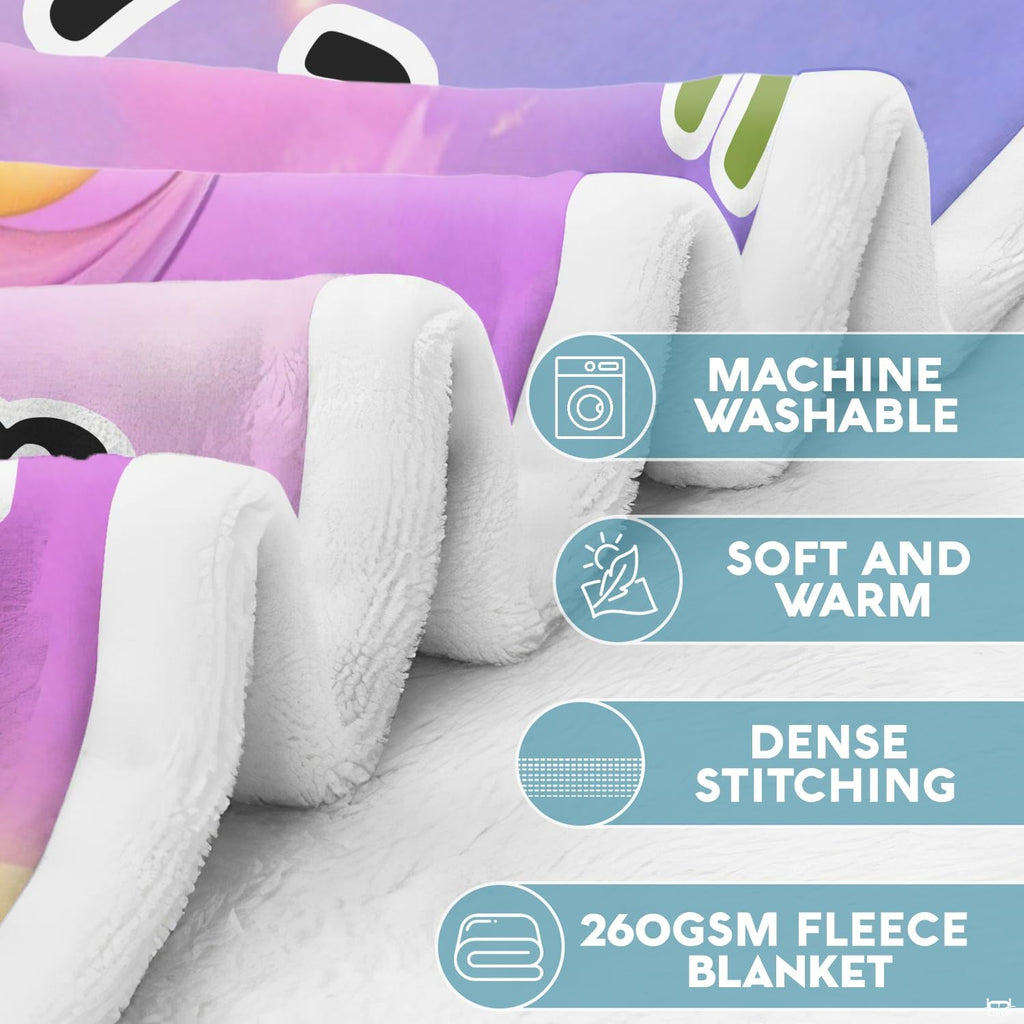 Detailed multi-panel view of fairytale unicorn graphic blanket