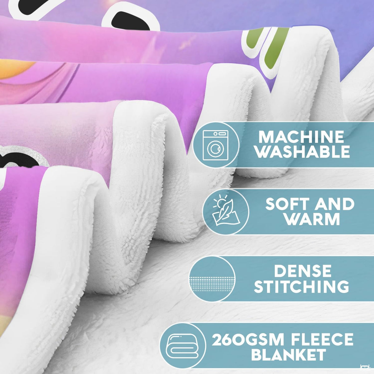 Detailed multi-panel view of fairytale unicorn graphic blanket