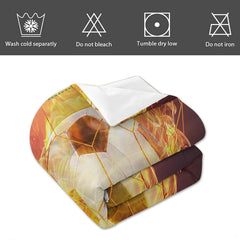 Angled perspective of fire soccer bedding showing vertical varsity block lettering