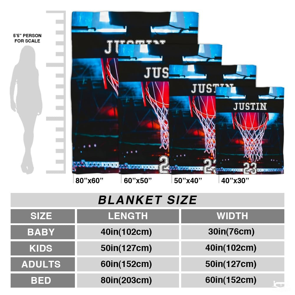 Personalized Basketball Hoop with Net Close Up Blanket with Name and Number