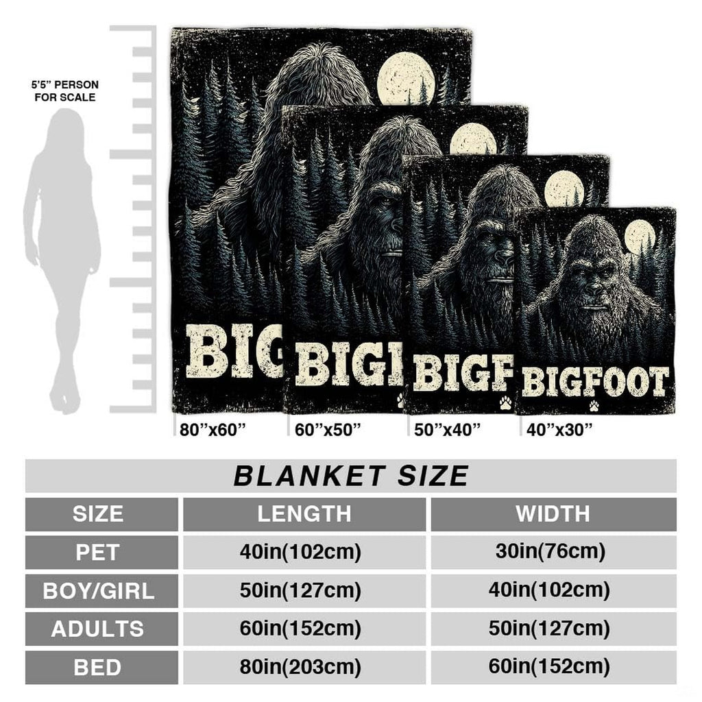Neatly folded sasquatch throw blanket showcasing the nocturnal woodland illustration and night colors