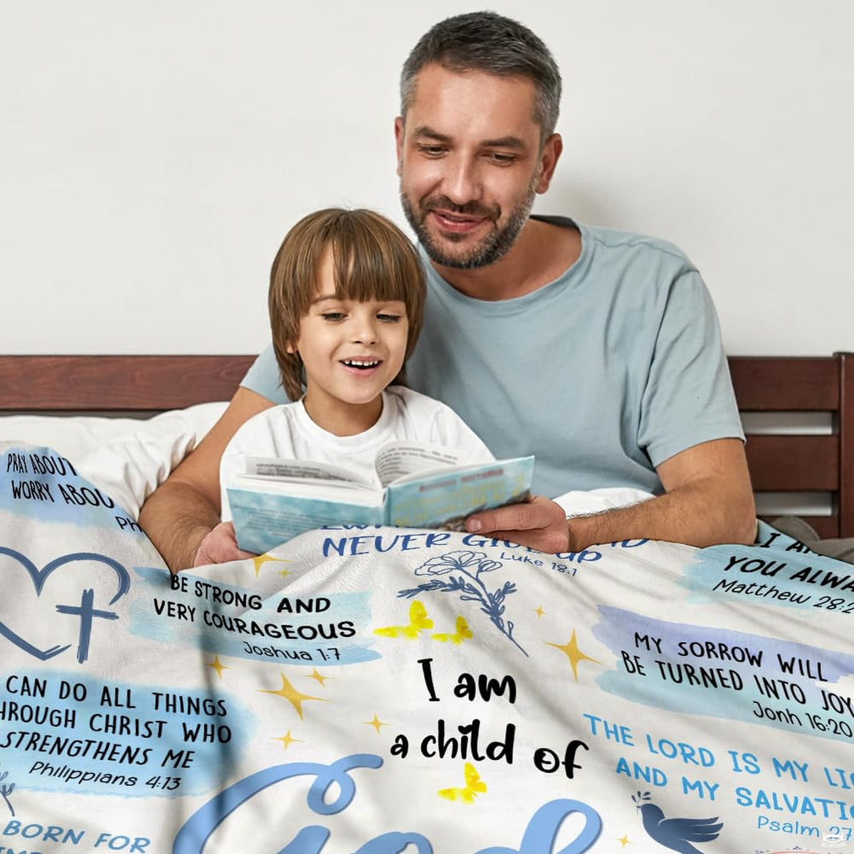 Faith-inspired watercolor dove artwork displayed in an indoor family bedroom setting