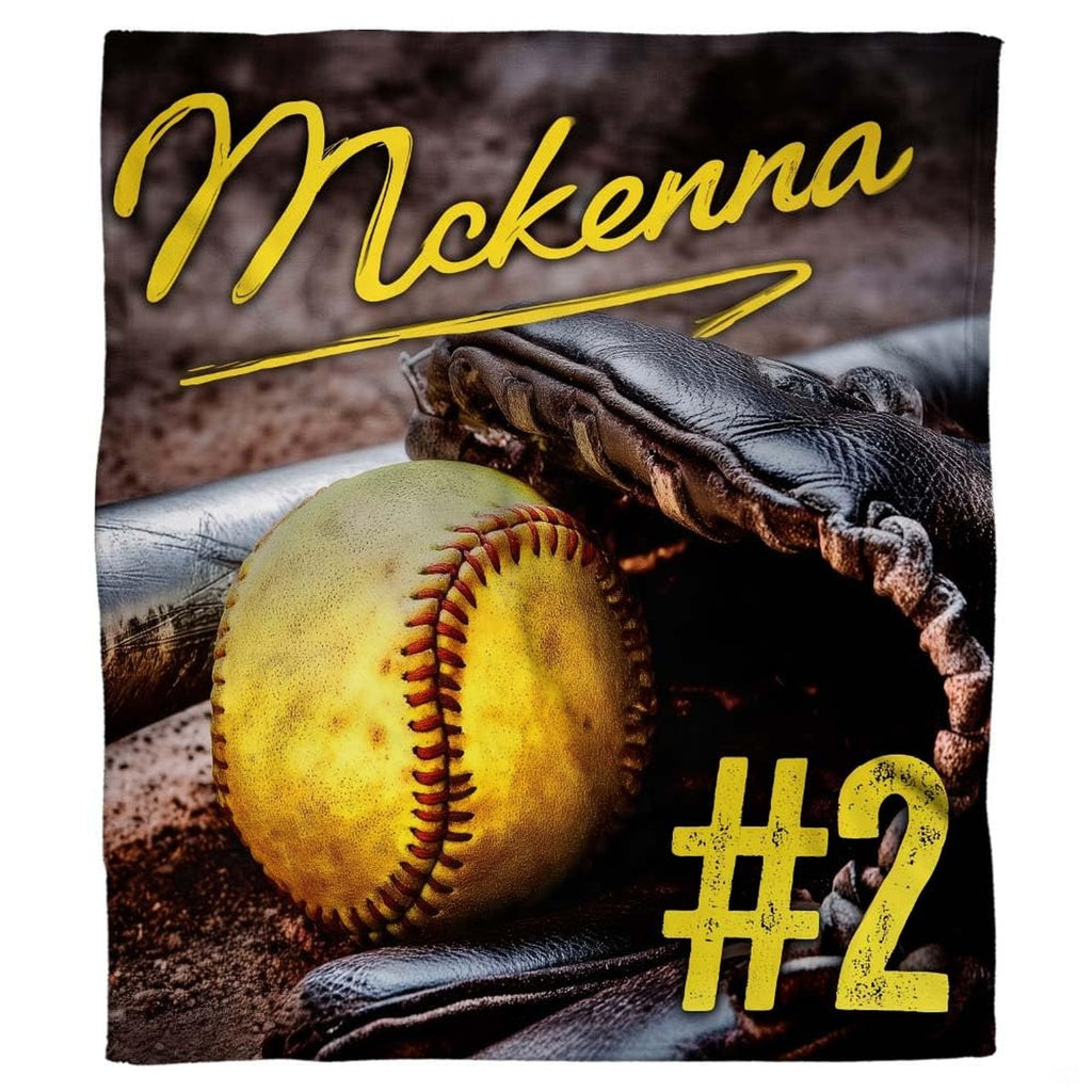 Fastpitch softball infield bat and glove blanket on diamond dirt