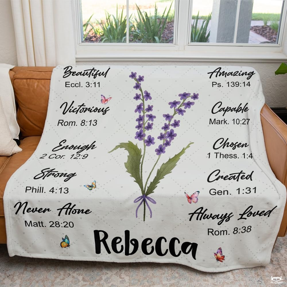 Personalized Christian Lavender Butterfly Blanket, Lightweight