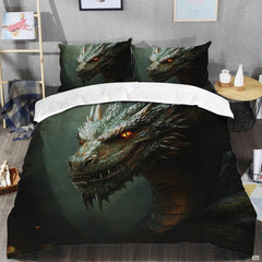 Dragon head bedding shown in a modern bedroom