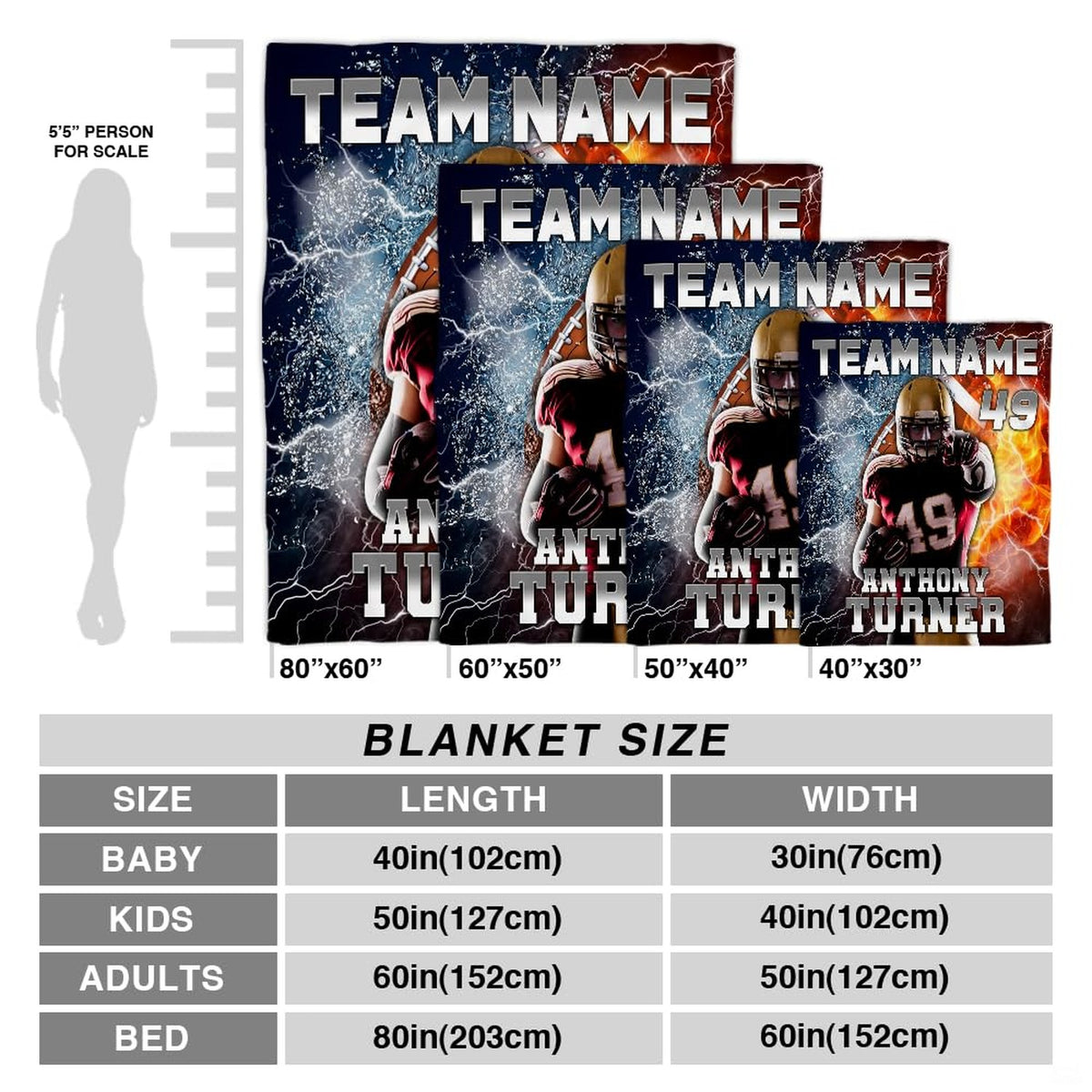 Football player fire and ice throw blanket view 4 highlighting athletic player, split lightning, and flaming ball