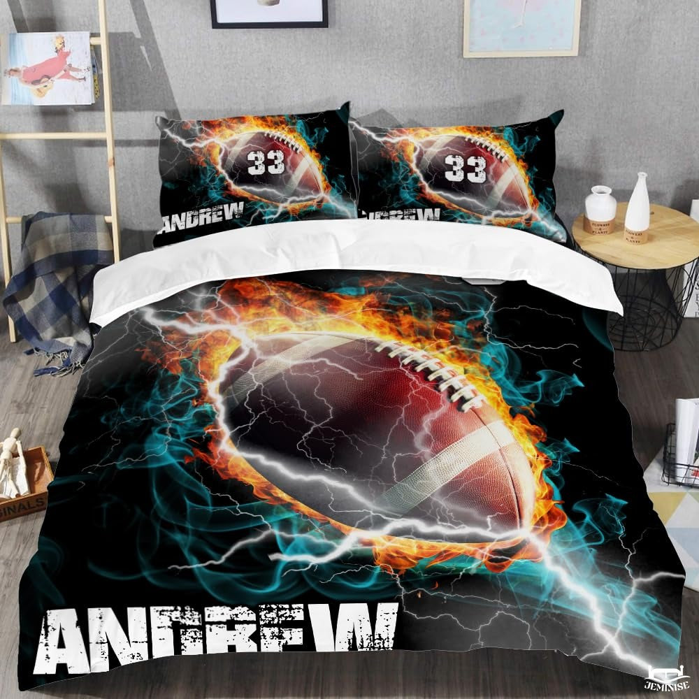 Custom Football Engulfed in Flames and Lightning Comforter