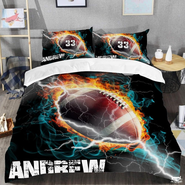 Custom Football Engulfed in Flames and Lightning Comforter